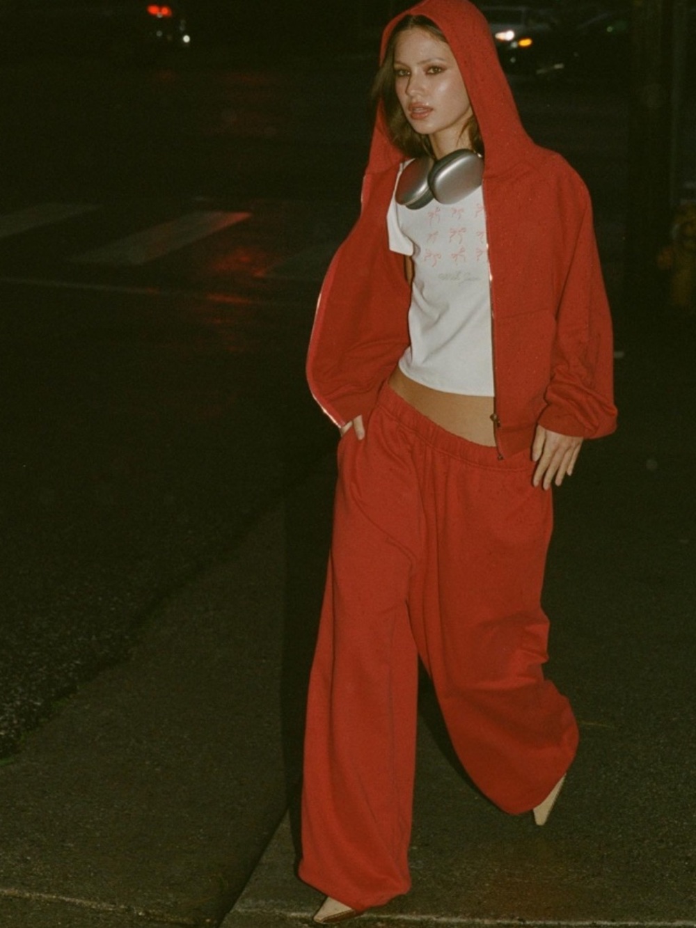 With Jean Red Sweat Set